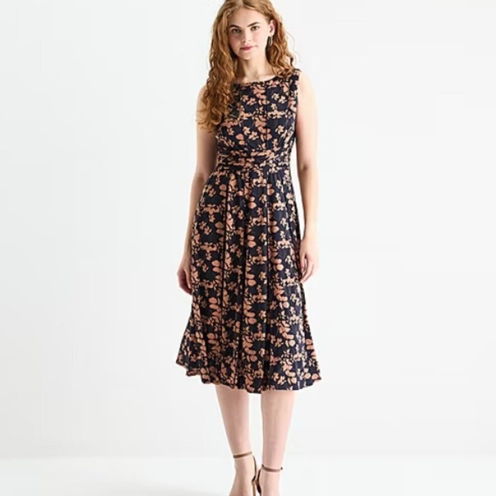 Perceptions Women's Sleeveless Floral Midi Fit + Flare Dress
